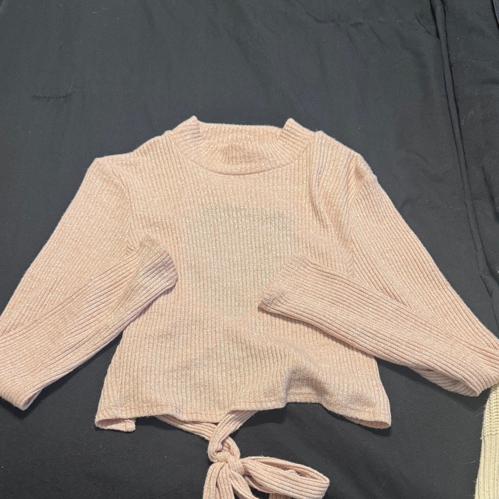 Meraki Pink Ribbed Knit Tie-Front Top